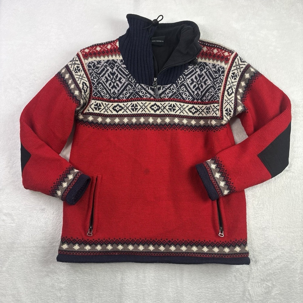 Icewear Iceland Sweater Blue Holiday Pullover Wool Fair Isle Nordic Pockets S